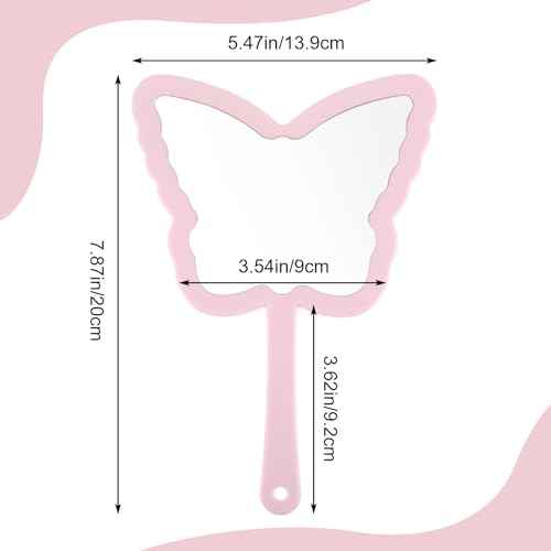 Butterfly-Shaped Handheld Mirrors, Cosmetic Hand Mirror with Handle Small Butterflies Mirrors Decorative Hand Held Mirror for Student Women Girls Valentine's Day Travel Pink