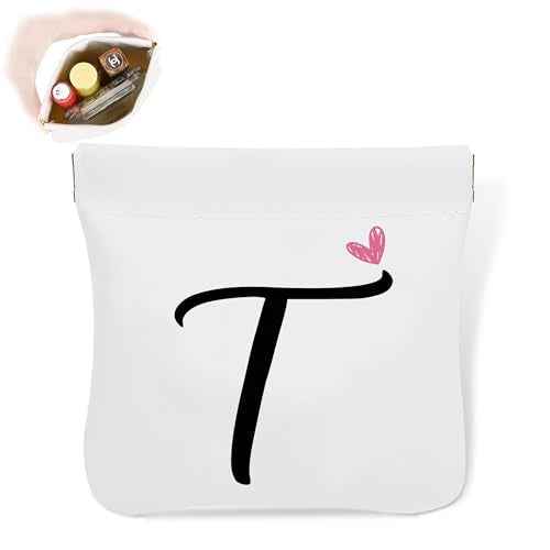 Initial T Personalized Pocket Cosmetic Bag, Waterproof Portable No Zipper Self-closing Makeup Pouch, Mini Travel Storage Makeup Bag, Gift Ideal for Women Girls Teen (BP20)