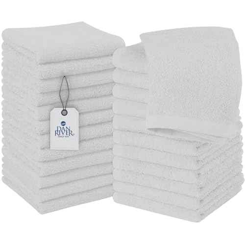 DAN RIVER 100% Cotton Wash Cloths 24 Pack [12x12] Soft & Absorbent wash Clothes, Gym, Hotels & Spa Perfect for Everyday Use Fingertip Towels, White