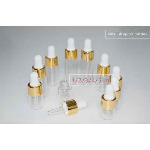 Small Dropper Bottle, 1ml+2ml+3ml+4ml+5ml 10Pcs Mini Glass Sample Dropper Bottles for Travel Liquids tiny