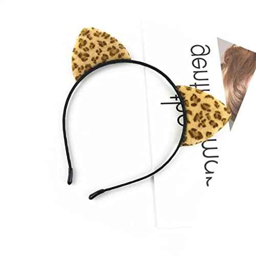 Cheetah Ears Hairband, Leopard Ears Headband for Women and Girls, Halloween Cosplay Accessories with Metal Headband and Artificial Furry Cat Ears