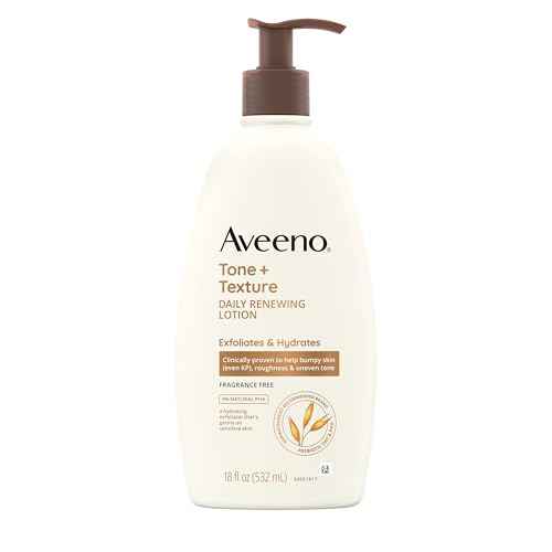 Aveeno Tone + Texture Daily Renewing Body Lotion with Prebiotic Oat Hydrates & Smooths Dry, Rough, Bumpy Skin Even KP, Fragrance-Free, 18 fl. Oz