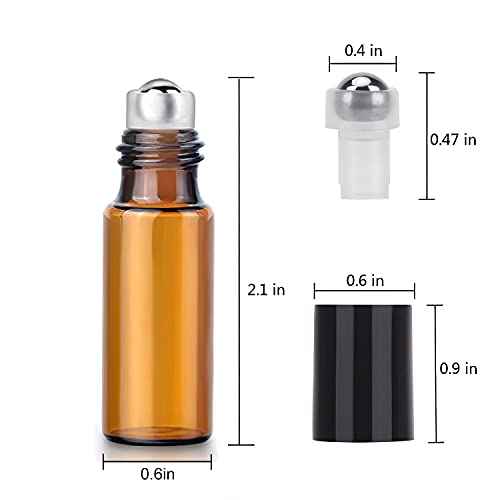 Easytle Essential Oil Roller Bottles, 24 Pack Amber Glass Balls Roller Bottles 5ml for Essential Oils, Roll on Bottle (96 Pieces Labels, 4 Funnels, 4 Dropper, 2 Opener)