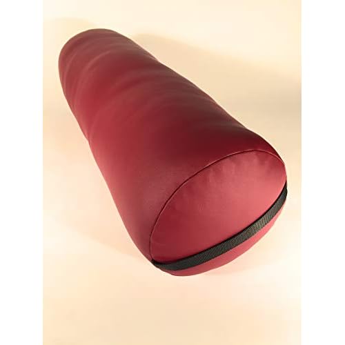 Fluffy Massage Bolster Pillow by NRG - 8"W x 26"L Full Round Massage/Spa Table Bolster with Carrying Strap - Supports Neck, Knees or Ankles - PVC Free Vinyl Upholstery - CFC Free Foam - Color Burgundy