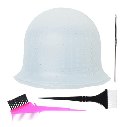 Pre-punched with Holes Silicone Highlight Cap Hair Color Set Professional Reusable Highlighting Cap with Hook Salon Hairdressing Dyeing Staining Tools for Women Men