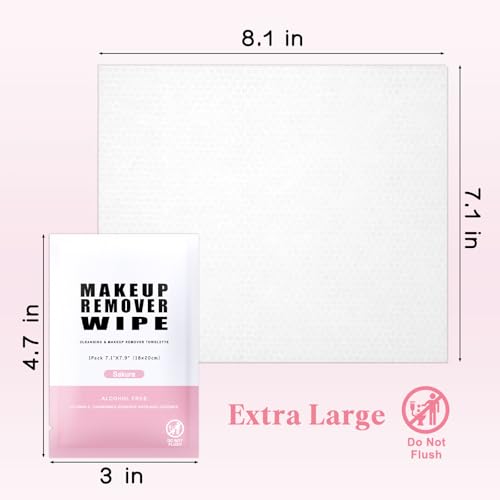 Pack of 50 Makeup Remover Wipes Individually Wrapped,Sakura Scent,Face Cleansing Wipes Bulk, Travel Towelette Makeup Remover Cloth for Face Cleansing Skin Care Remove Makeup