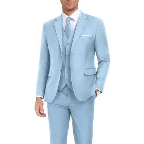 Men's Suit Slim Fit 3 Piece Wedding Dress Tux Suit Set Two Buttons Business Suits Blazer Jacket Vest Pants with Tie