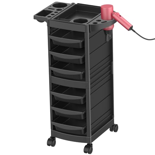 7-Layer Salon Trolley Cart with 6 Drawers, Professional Salon Rolling Cart with Wheels for Hair Stylist, Portable Barber Station with Extra Storage Space for Tattoo, Barber