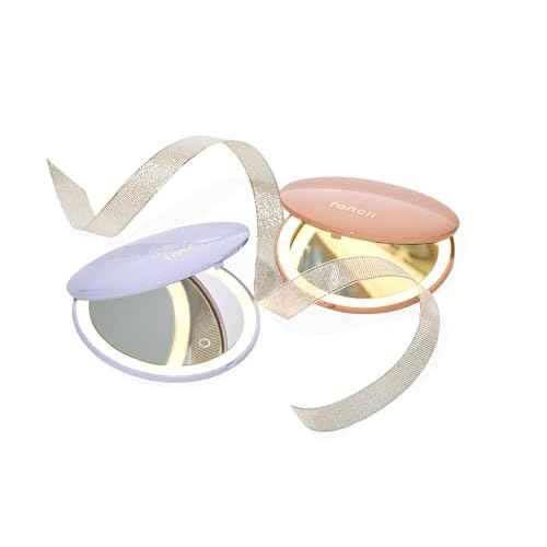 Fancii Mini Taylor Compact Magnifying Mirror with LED Light, 10x/1x, Rechargeable, 3 Light Settings, Dimmable - Small Lighted Travel Handheld Mirror for Pocket, Handbag, Purse, 2-Sided (Pink)