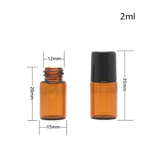 Furnido 25 Pack 2ml Amber Glass Roll on Bottle For Essential Oils,Perfume Vial with Stainless Steel Roller Ball,Black Caps Mini Sample Vials Cosmetics Small Container