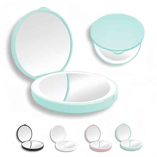 Mini Mirror with Lights,1X/10X Magnification LED Compact Mirror with Nternal BIattery,Mint Green Travel Mirror for Purse, Pocket,Travel and Present