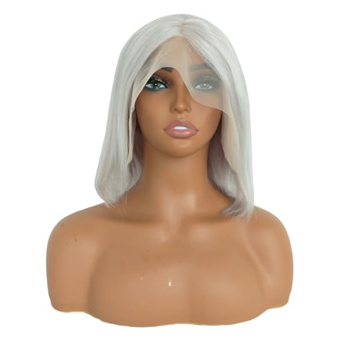 16 Inch Silver Grey Short Straight Bob Wigs Human Hair Short Straight Grey Bob Wig 13x4 HD Lace Front Bob Wigs 180% Density Pre Plucked With Baby Hair for Women
