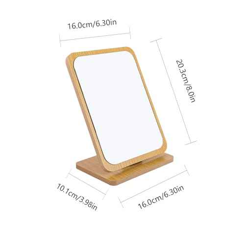 1 PC Rectangular Compact Table Mirror Vertical Wood Frame Mirror Table Mirror 90 Degree Rotation Makeup Mirror Back Stand Makeup Mirror (Vertical)