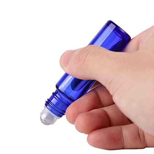 inice 24 Pack,10ml Roller Bottles for Essential Oils Cobalt Blue Glass Stainless Steel Roll On Ball Bottles for Travel