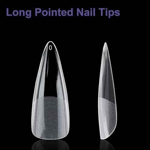 Half Matte Long Pointed Fake Nail Tips, Soft Gel Pre-Shaped Nail Tips, Full Cover False Nails with Clear Box for Nail Salons and DIY Nail Art, 600PCS/12 Sizes