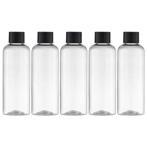 Tekson Plastic Travel Bottles 3.4 oz, Travel Size Containers for Shampoo, Empty Mouthwash Bottles with Black Screw Cap (100ml, Clear)