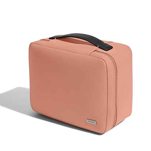 Away Cosmetics Bag, Makeup Bag with Detachable Brush Roll, Waterproof, Clear Zip Pockets, Travel Friendly, Clay Pink
