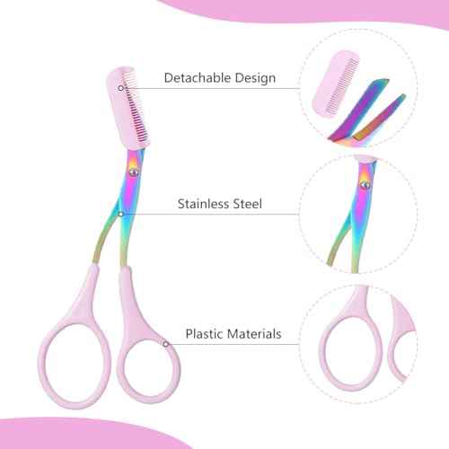 Eyebrow Trimmer Scissor, 2-in-1 Professional Eyebrow Scissors with Comb, Stainless Steel Precision Eyebrow Cutter Hair Removal Makeup Tool for Women and Men (Pink)