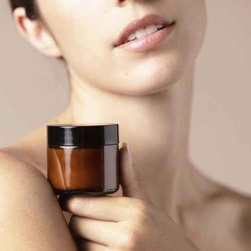 TUZAZO 2 Oz Thick Amber Round Glass Jars with Inner Lids and Black Lids, 12 Pack Small Empty Candle Making Jars/Cosmetic Containers for Lotions, Creams, Body Butters, Essential oil Beauty Products
