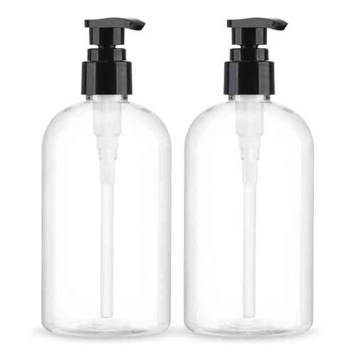 Empty Pump Bottles Dispenser 2 Pack 300ml/10.15oz. Clear Plastic Pump Bottle Dispenser for Essential Oil Soap Lotion Shampoo