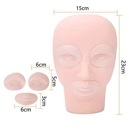 Flat Microblading Mannequin Head with Removable Eye and Lip, Soft-Touch Silicone Fake Facial Tattoo Skin Practice Head for Microblading Practice Permanent Makeup