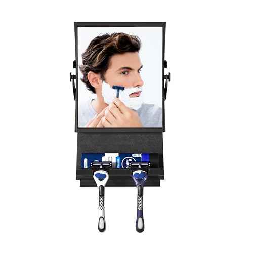 Shower Mirror fogless for Shaving - Dual-Sided 1X/3X Magnification, Anti-Fog Bathroom Mirror with Squeegee, Rust-Proof, Black