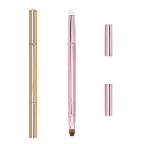 Unaone 2Packs Lip Brush for Lipstick, Dual-Ended Silicone & Bristle Tips Lip Makeup Brush, Lipstick Brush for Lip Gloss
