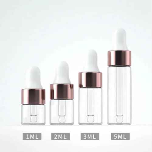 Eye Dropper Bottle Rose for Essential Oils, 4pcs of 1-5ml Glass with Eye Droppers, Leak Proof Travel