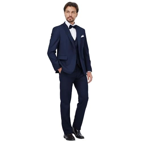 MAGE MALE Mens 3 Piece Suits Slim Fit Tuxedo Suit Set Soild Prom Wedding Suits One Button Blazer Vest Pants Set with Bow Tie
