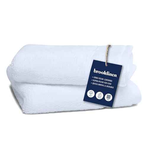 Brooklinen Super-Plush Turkish Cotton Washcloths Set of 2 Cotton, 820 GSM, Highly Absorbent, Machine Washable, Perfect for Home & Bathroom (13" x 13", White)