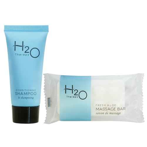 H2O Therapy Bulk Set | 1-Shoppe Amenities Kit for Hotels & Vacation Rentals | 1 oz Massage Bar & 0.85 oz Conditioning Shampoo Travel Size Tube | 100 Pieces