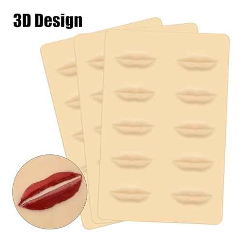 3pcs Tattoo Practice Lips Microblading Practice Skin 3D Fake Skin for Lips Permanent Makeup Silicone Tattoo Skin Cosmetic Makeup Lips Training (3pcs 10lips)
