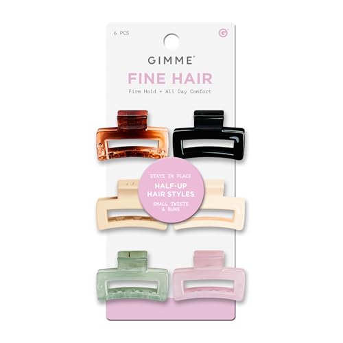Gimme Beauty Fine Hair - Small Rectangle Claw Clips - Mini Claws for Fine & Thin Hair - Designer Non-Slip Accessories - Minimal Clip Multi-Pack for Teens - Assorted Colors, 6 Pack