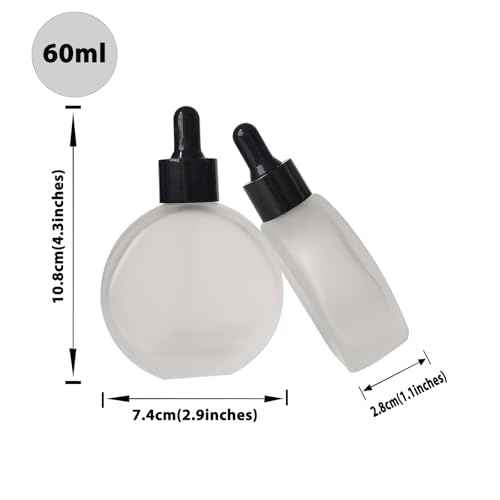 Clear Frosted Dropper Bottles 2 OZ 6 Pcs Frosted Round Flat Glass Bottles with Eye Dropper, for Essential Oils Perfume Serums Hair Oils and other liquids (Clear-Frosted, 2 OZ)