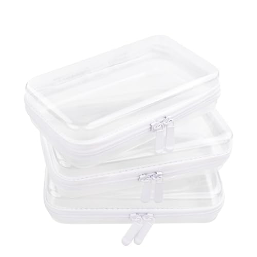 3pcs Clear Hard Shell Zipper Case, Transparent Hard Plastic Zipper Pouches, Portable Travel Organizer, Clear Toiletry Bag, Craft and Arts Organizer, Toy Storage Bins, Stackable Hard Side Plastic Case