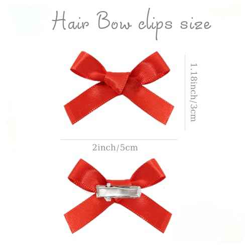 25PCS Red Mini Bows Ribbon Clips,2'' Tiny White Bow Barrettes,Hair Bow Satin Hair Ribbon for Women & Girls' Hair Accessories