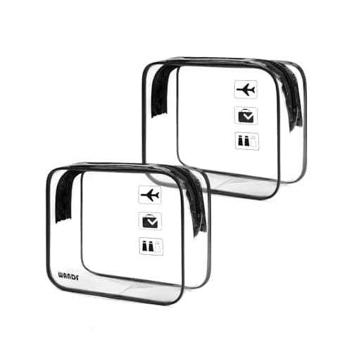 WANDF TSA Approved Toiletry Bag, 2 Packs Travel Clear Toiletry Bag, Quart Size Makeup Cosmetic Pouch with Zipper, Carry-On Airport Compliant Bag for Women and Men (2 pcs, Black)