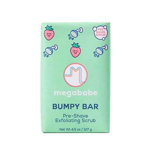 Megababe Bumpy Bar | Pre-Shave Exfoliating Scrub | with Shea Butter, Strawberry Fruit Extract & Ceramides | 4.5 oz