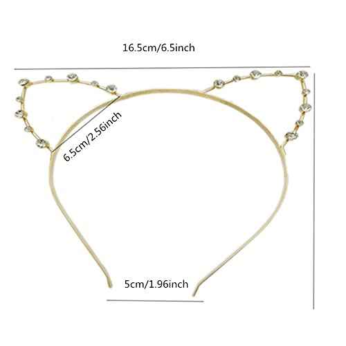 Jilukibo Rhinestone Cat Ears Headband Crystal Kitty Hair Band for Women, Lovely Alloy Cat Ears Hair Hoop for Halloween Cosplay Costume Party (Gold)
