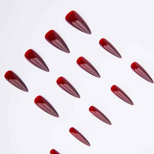 Long Almond Nails Halloween Press on Nails Extra Long Fake Nails Dark Red Press ons Glossy False Nails Cover Stick on Nails for Women Halloween Nail 24Pcs