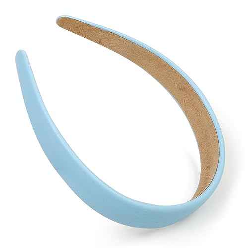 Huachi Blue Headbands for Women Light Blue Hairband Faux Leather Headband for Women and Girls Plastic Hard Head Band Solid Colors 1 Inch Thin Hair Bands