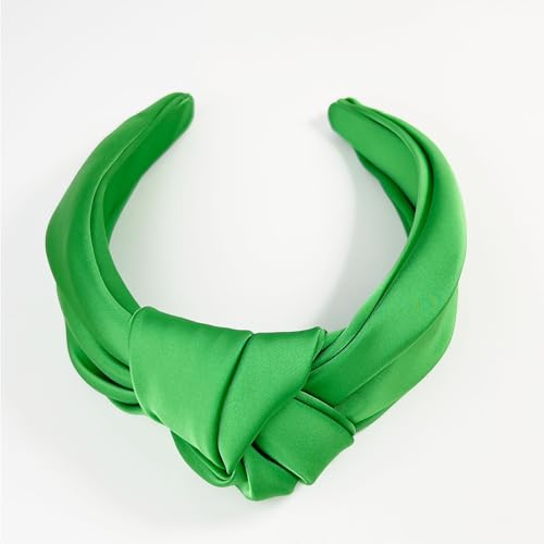 Green Knotted Headbands for Women Satin Wide Headband Non Slip Head Bands Fashion Headband Hair Styling Accessories Womens Sisters Girls Gifts