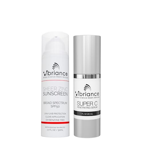 Vibriance Simple Skincare Essentials Bundle | Super C Vitamin Serum, Sheer Zinc Sunscreen SPF 50 Skin Care Set - Nourish, Protect, Illuminate