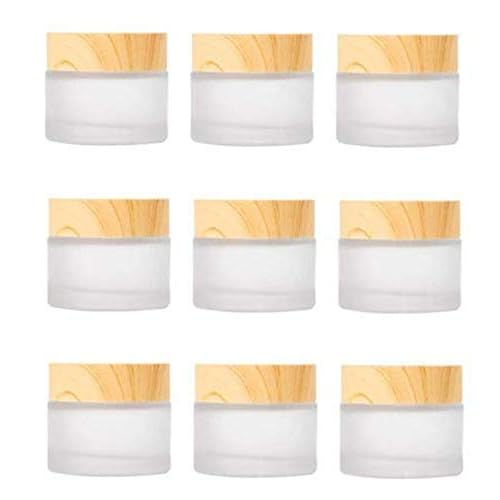 10 Packs 15ml/15g Empty Sample Jars Frosted Glass Cream Jar Bottle with Wood Grain Lid Cosmetic Containers Glass Cream Box Refillable Glass Cream Jar Pot for Makeup Lotion Face Eyeshadow