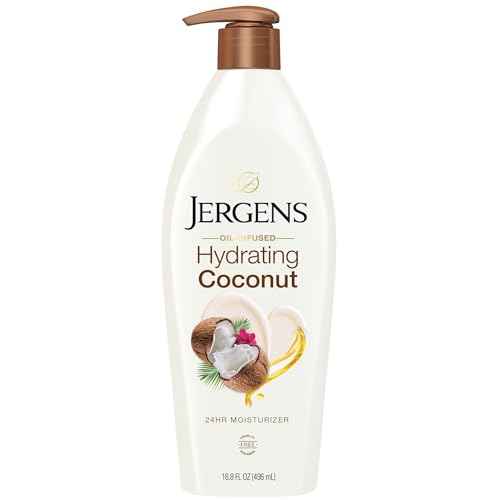 Jergens Hydrating Coconut Body Lotion, Hand and Body Moisturizer, Infused with Coconut Oil, Hydrates Dry Skin Instantly, Dermatologist Tested, 16.8 oz