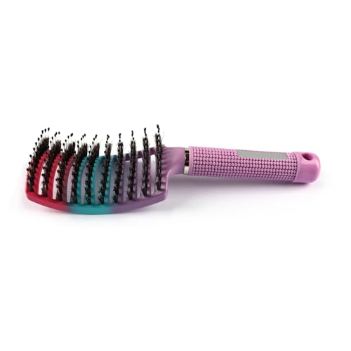 Boar Bristles Detangling Hair Brush Curved Vented Hairbrush for Adult Kids Long Curly Thick Wet Dry Hair Styling Smoothing Quick Drying Massage Gradient Purple