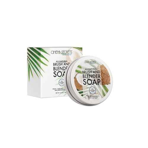 Cinema Secrets Vegan Makeup Brush Cleaner Soap - Brush & Make Up Sponge Cleaner with Scrubber - Formulated with Coconut Oil for Deep Cleansing & Conditioning - Vegan and Cruelty-Free Cleanser (3.5 oz)