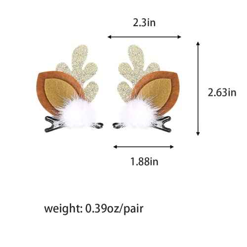 Christmas Glitter Hair Clip Cute Reindeer Antlers Headdress Hairpin for Christmas Party Antlers Ears Hair Accessory (Golden)