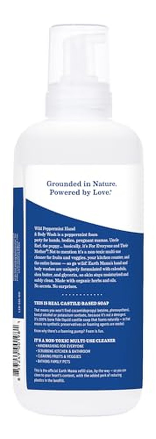 Earth Mama Wild Peppermint Hand & Body Wash | Foaming Hand Soap Refill, Castile Soap Liquid Made with Organic Wild Mint & Peppermint Oil, 34 fl oz (2-Pack)