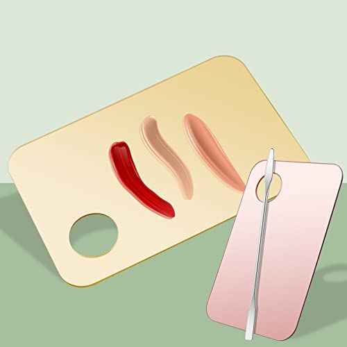 4 Pcs Makeup Mixing Tray Makeup Palette with Makeup Spatula Makeup Mixing Palette Foundation Palette for Eye Shadow Lipsticks Nail Art Beauty Salon (Pink and Transparent)